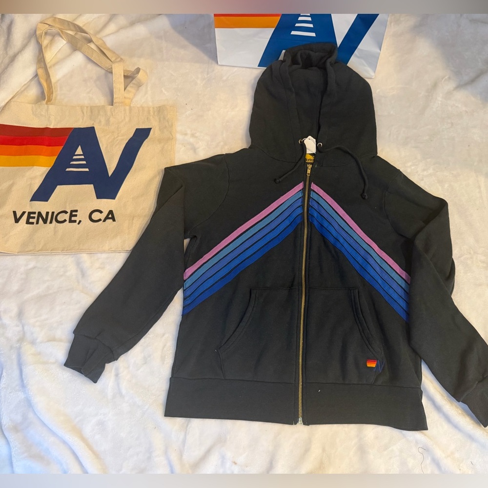 - NWT Aviator Nation Mountain Stitch Chevron Zip  Hoodie  Medium + Tote